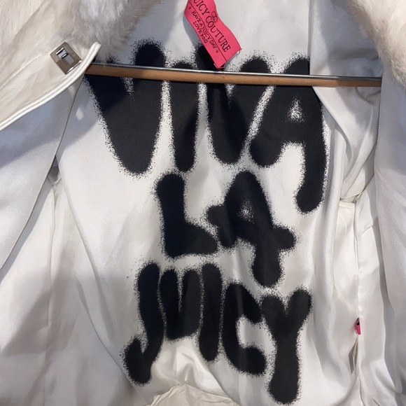 VINTAGE JUICY COUTURE Y2K WHITE RABBIT FUR COAT LEATHER JACKET NEW VIVA LA JUICY - Picture 10 of 17